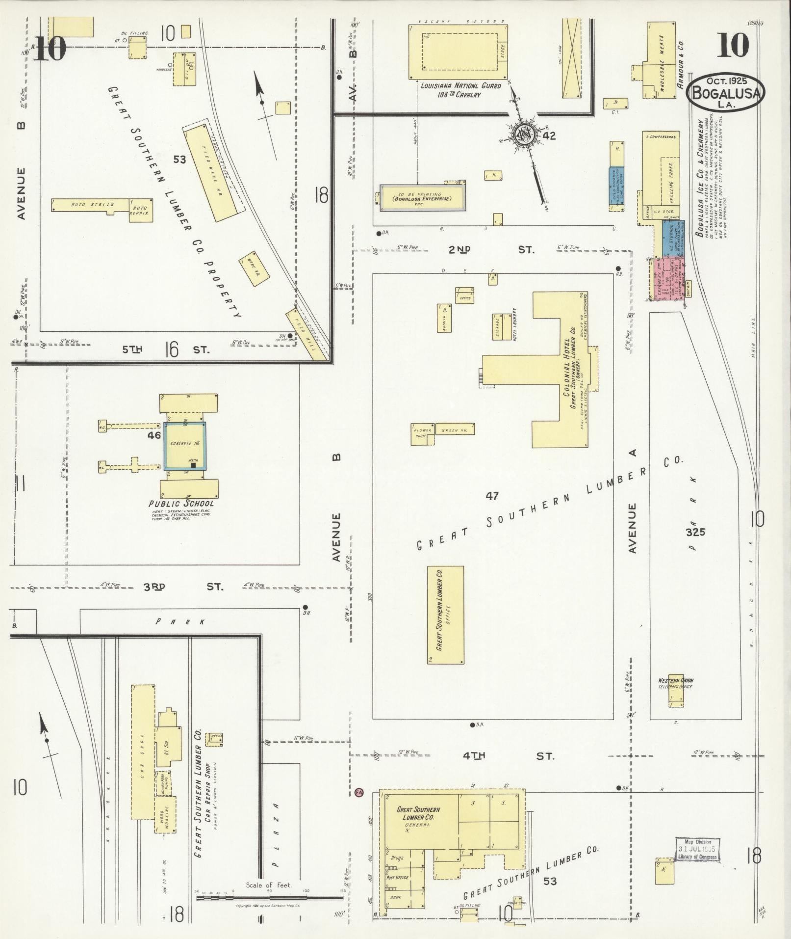 Sanborn Fire Insurance Map from Bogalusa, Washington Parish, Louisiana (1925), Sheet #0010 - Complete Map Set gallery image, historic Sanborn map, vintage wall art, Louisiana Louisiana