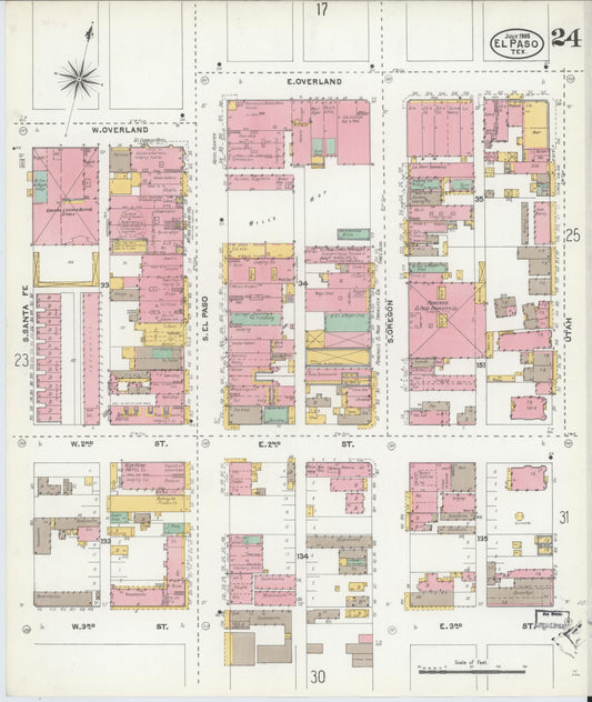 Sanborn Fire Insurance Map from El Paso, El Paso County, Texas (1905), Sheet #0024 - Historic Sanborn Fire Insurance Map Print, vintage old map wall art, antique decor, genealogy gift, Texas Texas map