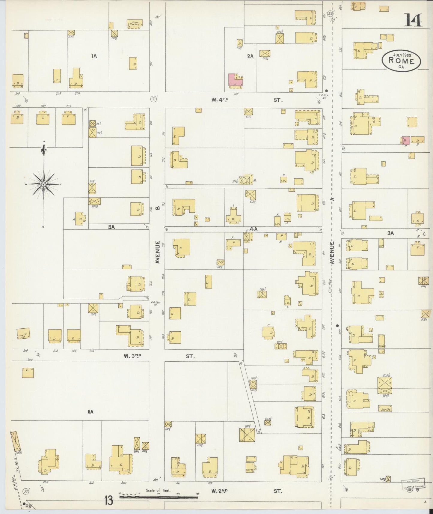 Sanborn Fire Insurance Map from Rome, Floyd County, Georgia (1903), Sheet #0014 - Complete Map Set gallery image, historic Sanborn map, vintage wall art, Georgia Georgia