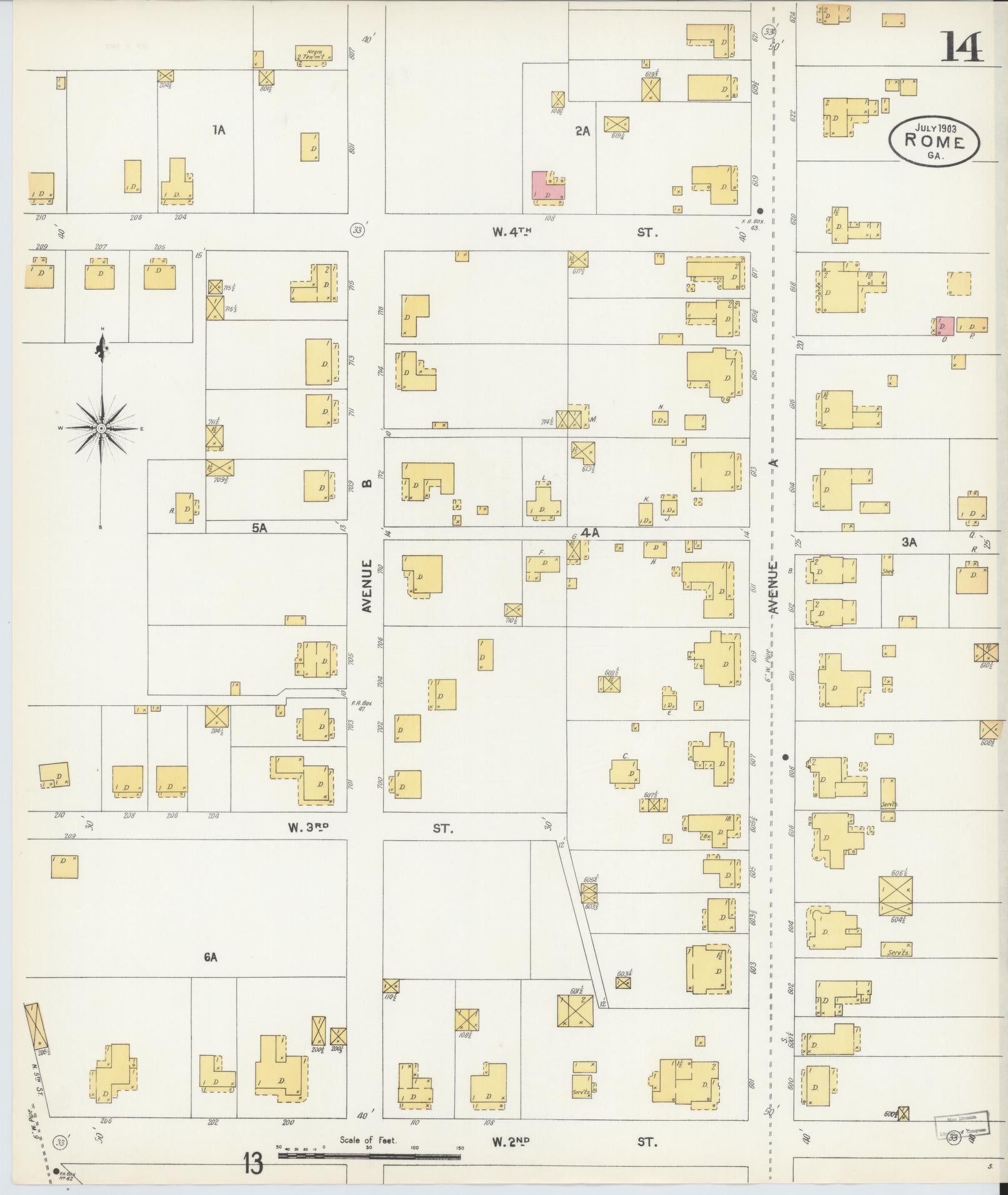 Sanborn Fire Insurance Map from Rome, Floyd County, Georgia (1903), Sheet #0014 - Complete Map Set gallery image, historic Sanborn map, vintage wall art, Georgia Georgia