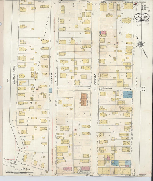 Sanborn Fire Insurance Map from Laurium, Houghton County, Michigan (1949), Sheet #0019 - Historic Sanborn Fire Insurance Map Print, vintage old map wall art, antique decor, genealogy gift, Michigan Michigan map