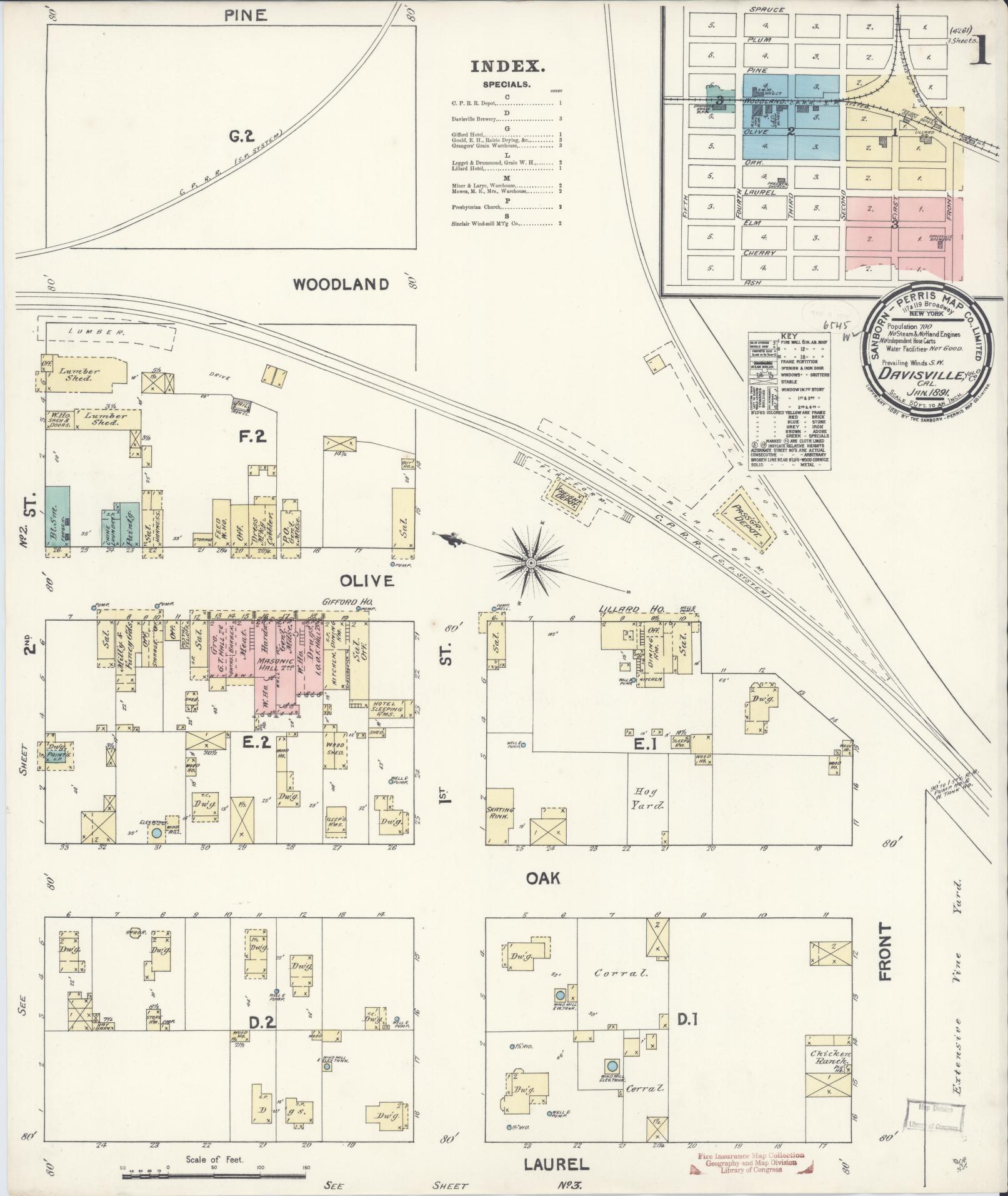 Sanborn Fire Insurance Map from Davis, Yolo County, California (1891), Sheet #0001 - Historic Sanborn Fire Insurance Map Print, vintage old map wall art, antique decor, genealogy gift, California California map