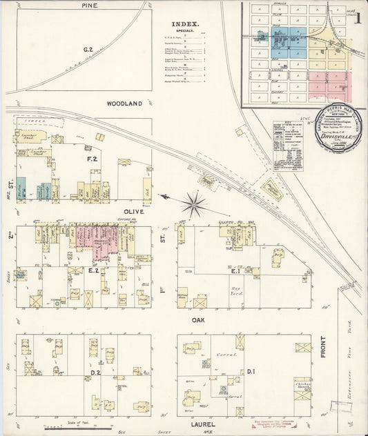 Sanborn Fire Insurance Map from Davis, Yolo County, California (1891), Sheet #0001 - Historic Sanborn Fire Insurance Map Print, vintage old map wall art, antique decor, genealogy gift, California California map