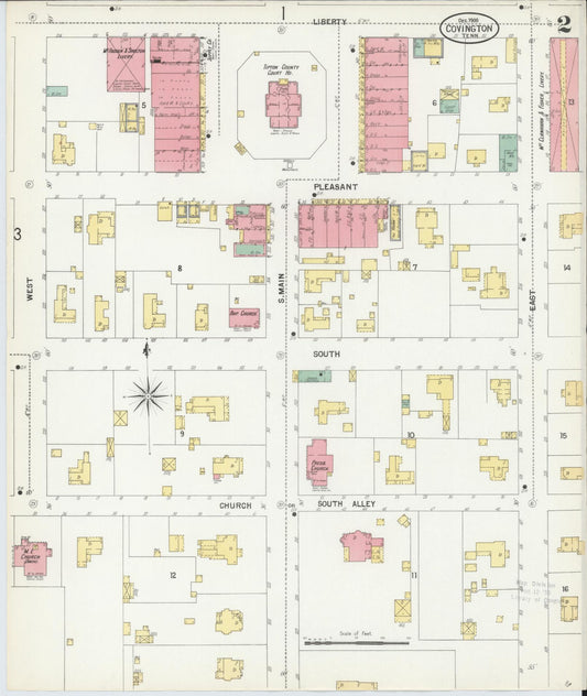 Sanborn Fire Insurance Map from Covington, Tipton County, Tennessee (1900), Sheet #0002 - Historic Sanborn Fire Insurance Map Print, vintage old map wall art, antique decor, genealogy gift, Tennessee Tennessee map