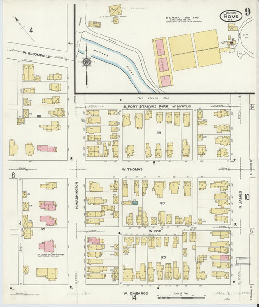 Sanborn Fire Insurance Map from Rome, Oneida County, New York (1909), Sheet #0009 - Historic Sanborn Fire Insurance Map Print, vintage old map wall art, antique decor, genealogy gift, New York New York map