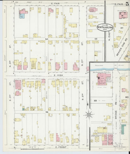 Sanborn Fire Insurance Map from New Philadelphia, Tuscarawas County, Ohio (1892), Sheet #0005 - Historic Sanborn Fire Insurance Map Print, vintage old map wall art, antique decor, genealogy gift, Ohio Ohio map