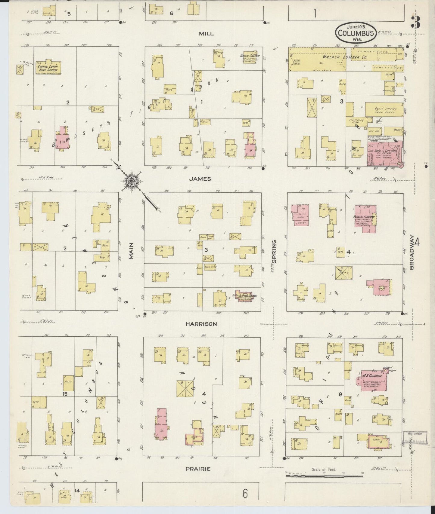 Sanborn Fire Insurance Map from Columbus, Columbia and Dodge County, Wisconsin (1915), Sheet #0003 - Complete Map Set gallery image, historic Sanborn map, vintage wall art, Wisconsin Wisconsin