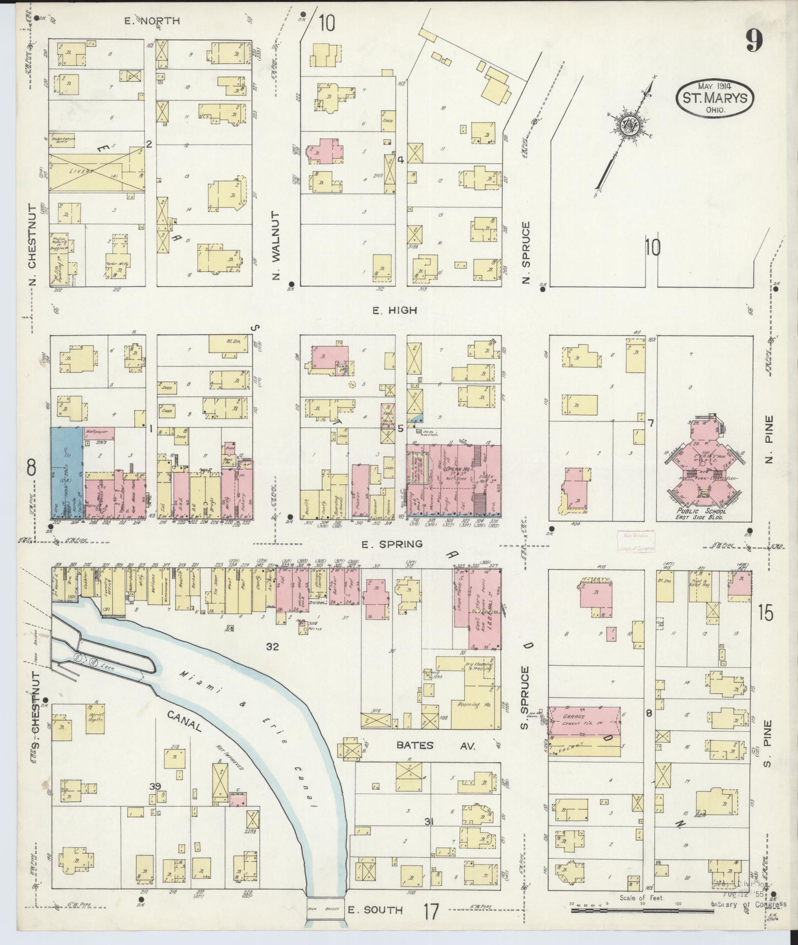 Sanborn Fire Insurance Map from Saint Marys, Auglaize County, Ohio (1914), Sheet #0009 - Historic Sanborn Fire Insurance Map Print, vintage old map wall art, antique decor, genealogy gift, Ohio Ohio map