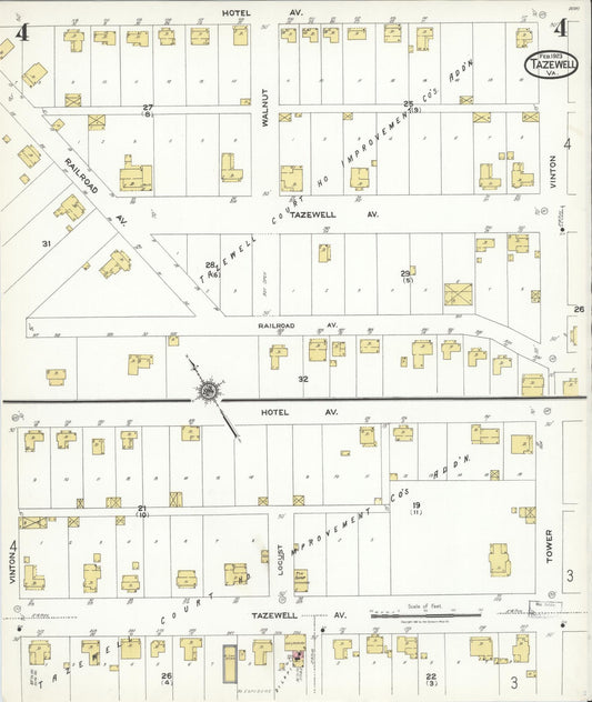 Sanborn Fire Insurance Map from Tazewell, Tazewell County, Virginia (1923), Sheet #0004 - Historic Sanborn Fire Insurance Map Print, vintage old map wall art, antique decor, genealogy gift, Virginia Virginia map
