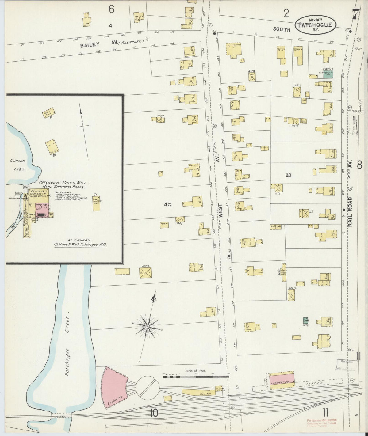 Sanborn Fire Insurance Map from Patchogue, Suffolk County, New York (1897), Sheet #0007 - Historic Sanborn Fire Insurance Map Print, vintage old map wall art, antique decor, genealogy gift, New York New York map