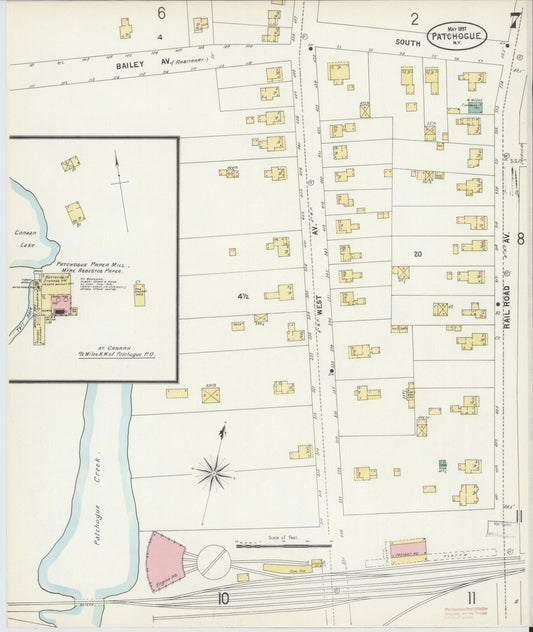Sanborn Fire Insurance Map from Patchogue, Suffolk County, New York (1897), Sheet #0007 - Historic Sanborn Fire Insurance Map Print, vintage old map wall art, antique decor, genealogy gift, New York New York map