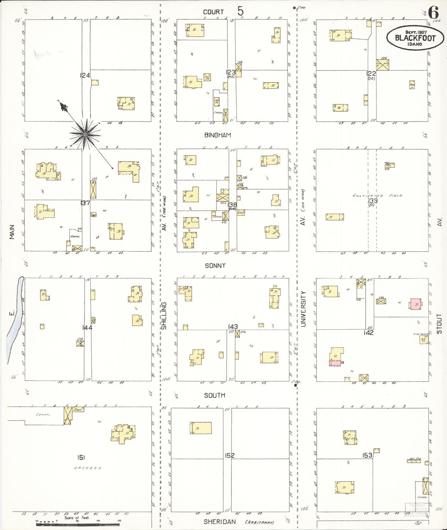 Sanborn Fire Insurance Map from Blackfoot, Bingham County, Idaho (1907), Sheet #0006 - Historic Sanborn Fire Insurance Map Print, vintage old map wall art, antique decor, genealogy gift, Idaho Idaho map
