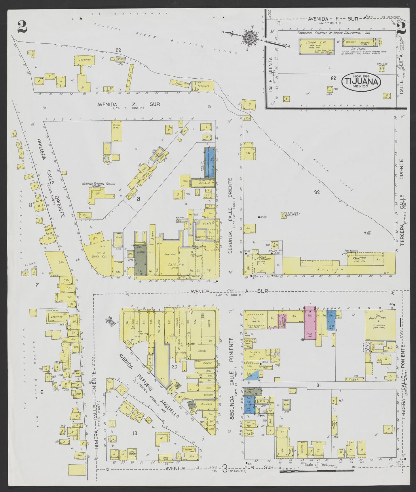 Sanborn Fire Insurance Map from Tijuana, Baja California (Mexico) (1924), Sheet #0002 - Complete Map Set gallery image, historic Sanborn map, vintage wall art, California California