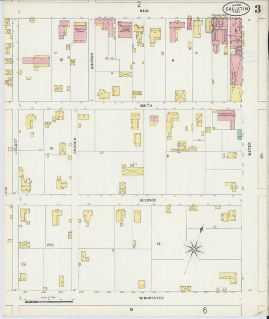 Sanborn Fire Insurance Map from Gallatin, Sumner County, Tennessee (1898), Sheet #0003 - Historic Sanborn Fire Insurance Map Print, vintage old map wall art, antique decor, genealogy gift, Tennessee Tennessee map