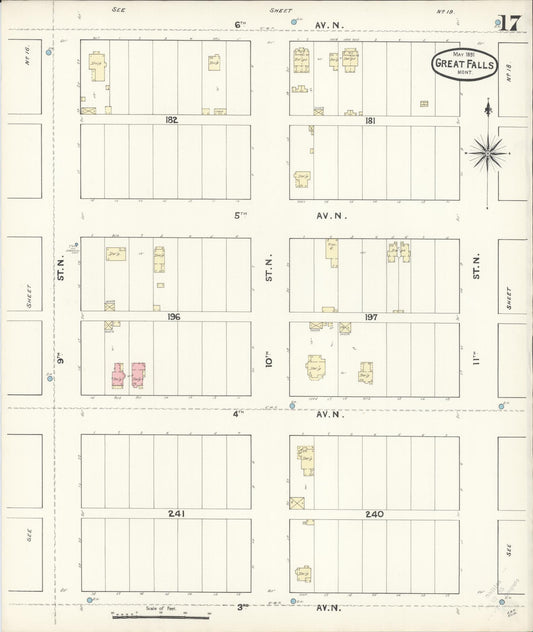 Sanborn Fire Insurance Map from Great Falls, Cascade County, Montana (1891), Sheet #0017 - Historic Sanborn Fire Insurance Map Print, vintage old map wall art, antique decor, genealogy gift, Montana Montana map