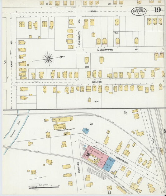Sanborn Fire Insurance Map from Batavia, Genesee County, New York (1906), Sheet #0019 - Historic Sanborn Fire Insurance Map Print, vintage old map wall art, antique decor, genealogy gift, New York New York map
