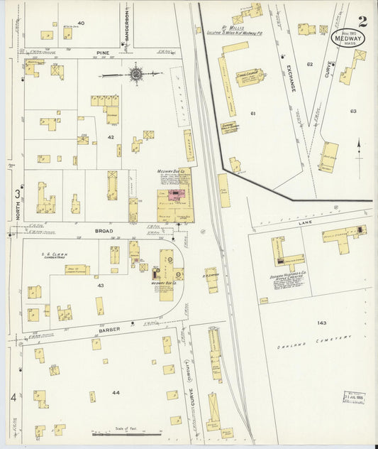 Sanborn Fire Insurance Map from Medway, Norfolk County, Massachusetts (1910), Sheet #0002 - Historic Sanborn Fire Insurance Map Print, vintage old map wall art, antique decor, genealogy gift, Massachusetts Massachusetts map
