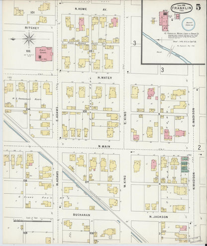 Sanborn Fire Insurance Map from Franklin, Johnson County, Indiana (1896), Sheet #0005 - Historic Sanborn Fire Insurance Map Print, vintage old map wall art, antique decor, genealogy gift, Indiana Indiana map