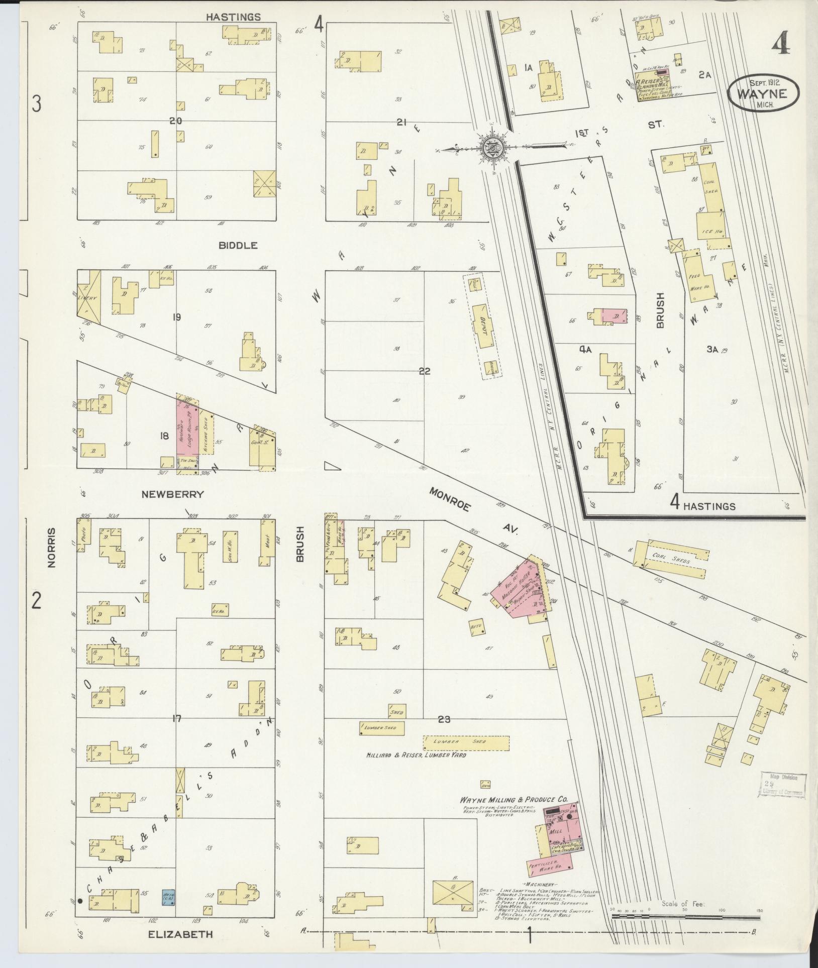 Sanborn Fire Insurance Map from Wayne, Wayne County, Michigan (1912), Sheet #0004 - Complete Map Set gallery image, historic Sanborn map, vintage wall art, Michigan Michigan