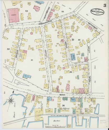 Sanborn Fire Insurance Map from New London, New London County, Connecticut (1891), Sheet #0003 - Complete Map Set gallery image, historic Sanborn map, vintage wall art, Connecticut Connecticut
