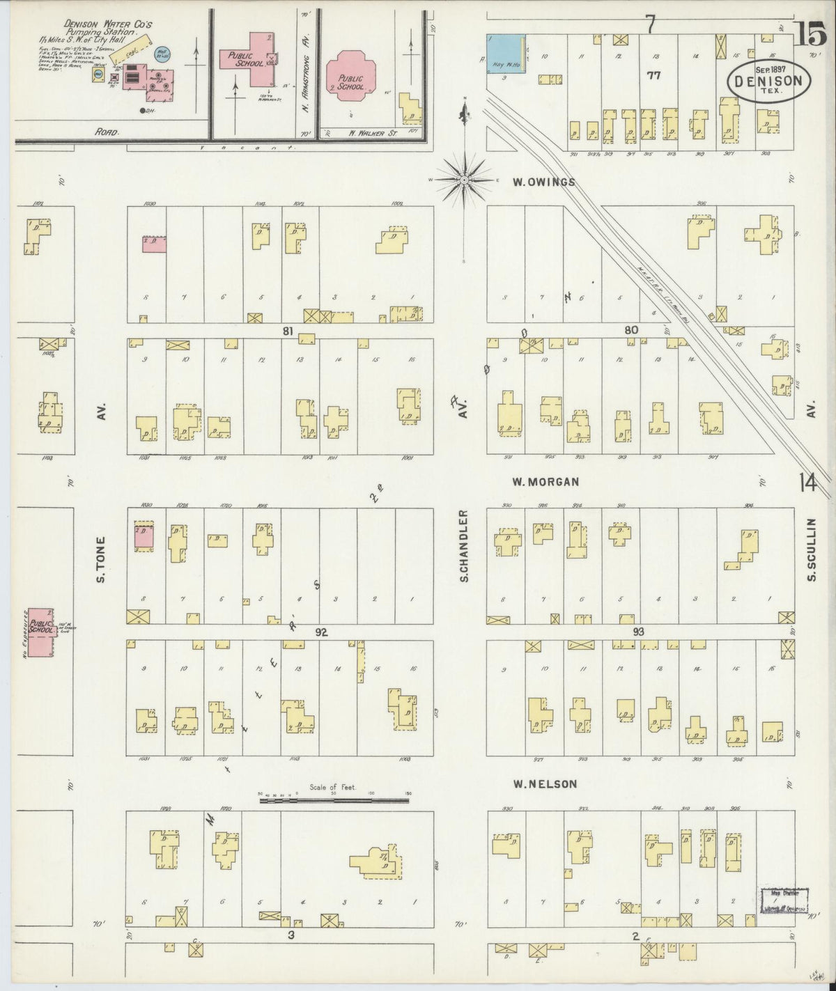 Sanborn Fire Insurance Map from Denison, Grayson County, Texas (1897), Sheet #0015 - Complete Map Set gallery image, historic Sanborn map, vintage wall art, Texas Texas