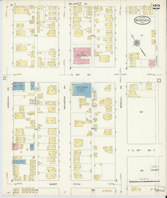 Sanborn Fire Insurance Map from Bessemer, Jefferson County, Alabama (1913), Sheet #0022 - Historic Sanborn Fire Insurance Map Print, vintage old map wall art, antique decor, genealogy gift, Alabama Alabama map