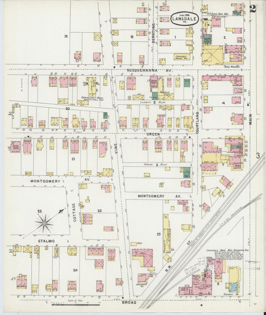 Sanborn Fire Insurance Map from Lansdale, Montgomery County, Pennsylvania (1896), Sheet #0002 - Historic Sanborn Fire Insurance Map Print, vintage old map wall art, antique decor, genealogy gift, Pennsylvania Pennsylvania map