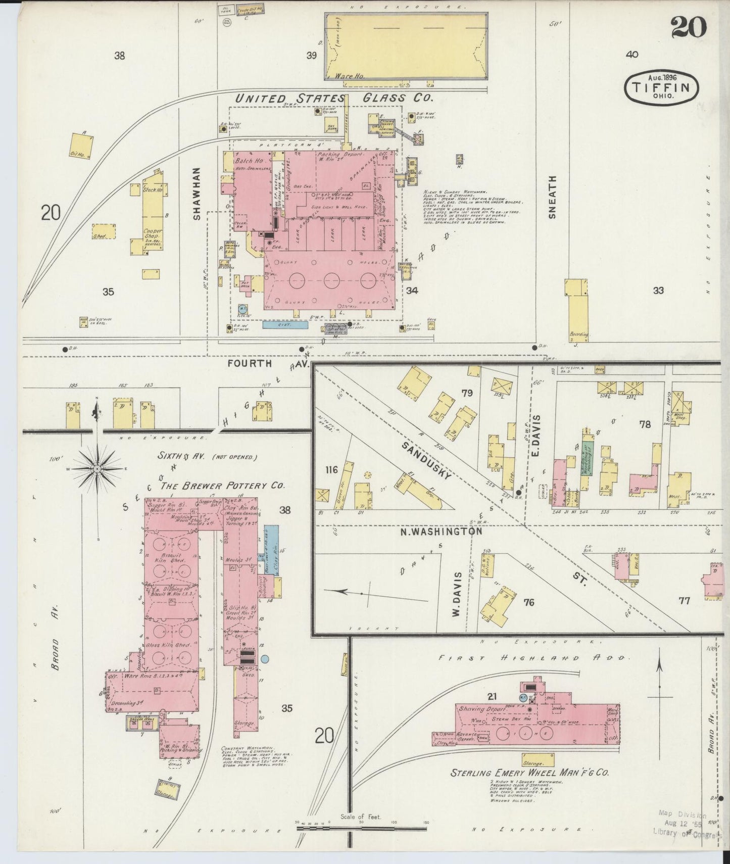 Sanborn Fire Insurance Map from Tiffin, Seneca County, Ohio (1896), Sheet #0020 - Complete Map Set gallery image, historic Sanborn map, vintage wall art, Ohio Ohio