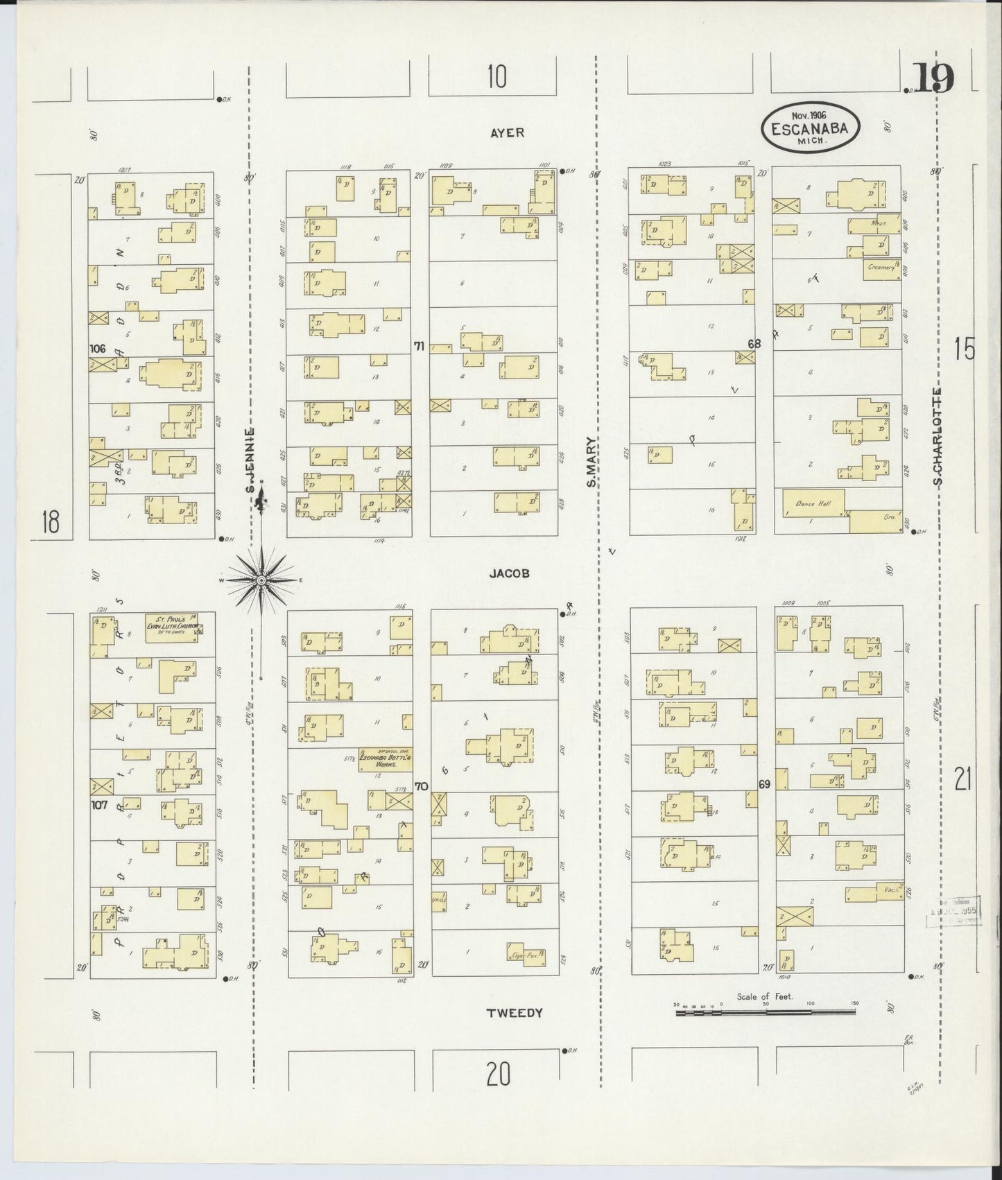 Sanborn Fire Insurance Map from Escanaba, Delta County, Michigan (1906), Sheet #0019 - Complete Map Set gallery image, historic Sanborn map, vintage wall art, Michigan Michigan
