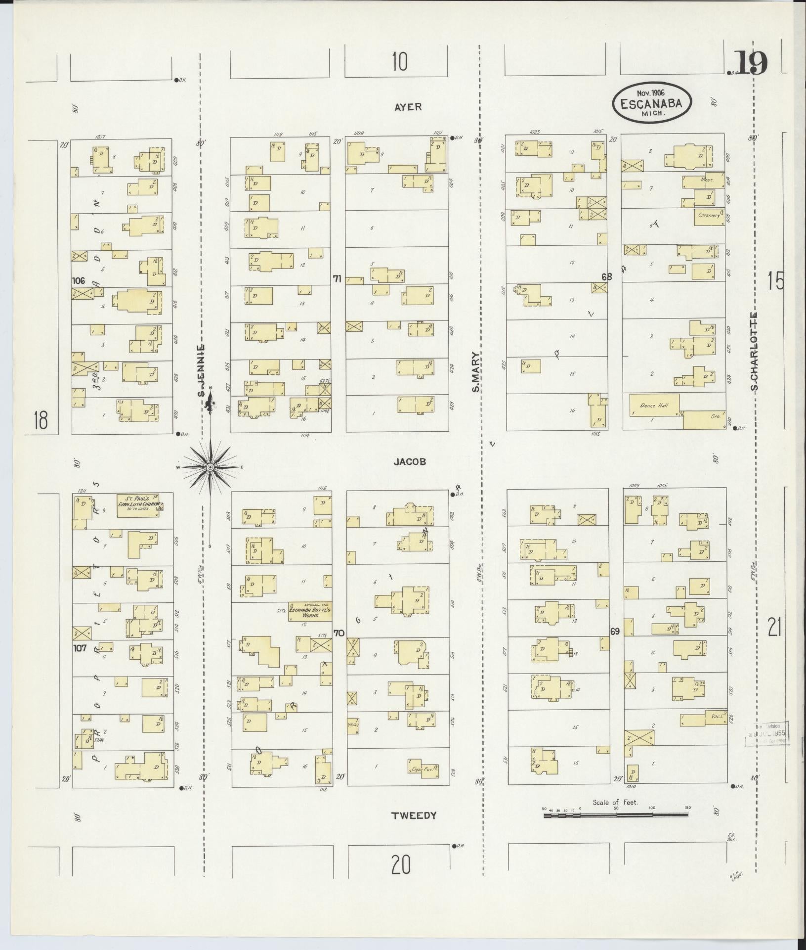 Sanborn Fire Insurance Map from Escanaba, Delta County, Michigan (1906), Sheet #0019 - Complete Map Set gallery image, historic Sanborn map, vintage wall art, Michigan Michigan