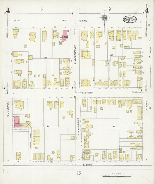 Sanborn Fire Insurance Map from Kinston, Lenoir County, North Carolina (1925), Sheet #0004 - Historic Sanborn Fire Insurance Map Print, vintage old map wall art, antique decor, genealogy gift, North Carolina North Carolina map