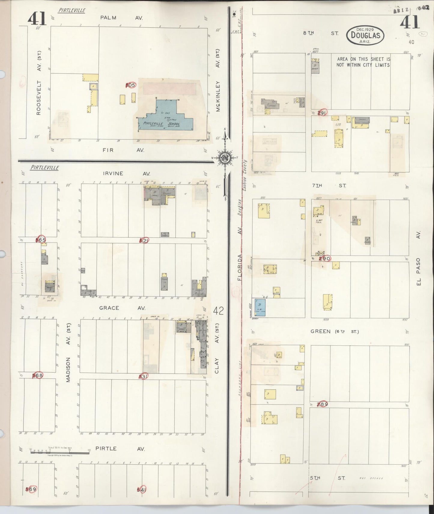 Sanborn Fire Insurance Map from Douglas, Cochise County, Arizona (1947), Sheet #0041 - Complete Map Set gallery image, historic Sanborn map, vintage wall art, Arizona Arizona