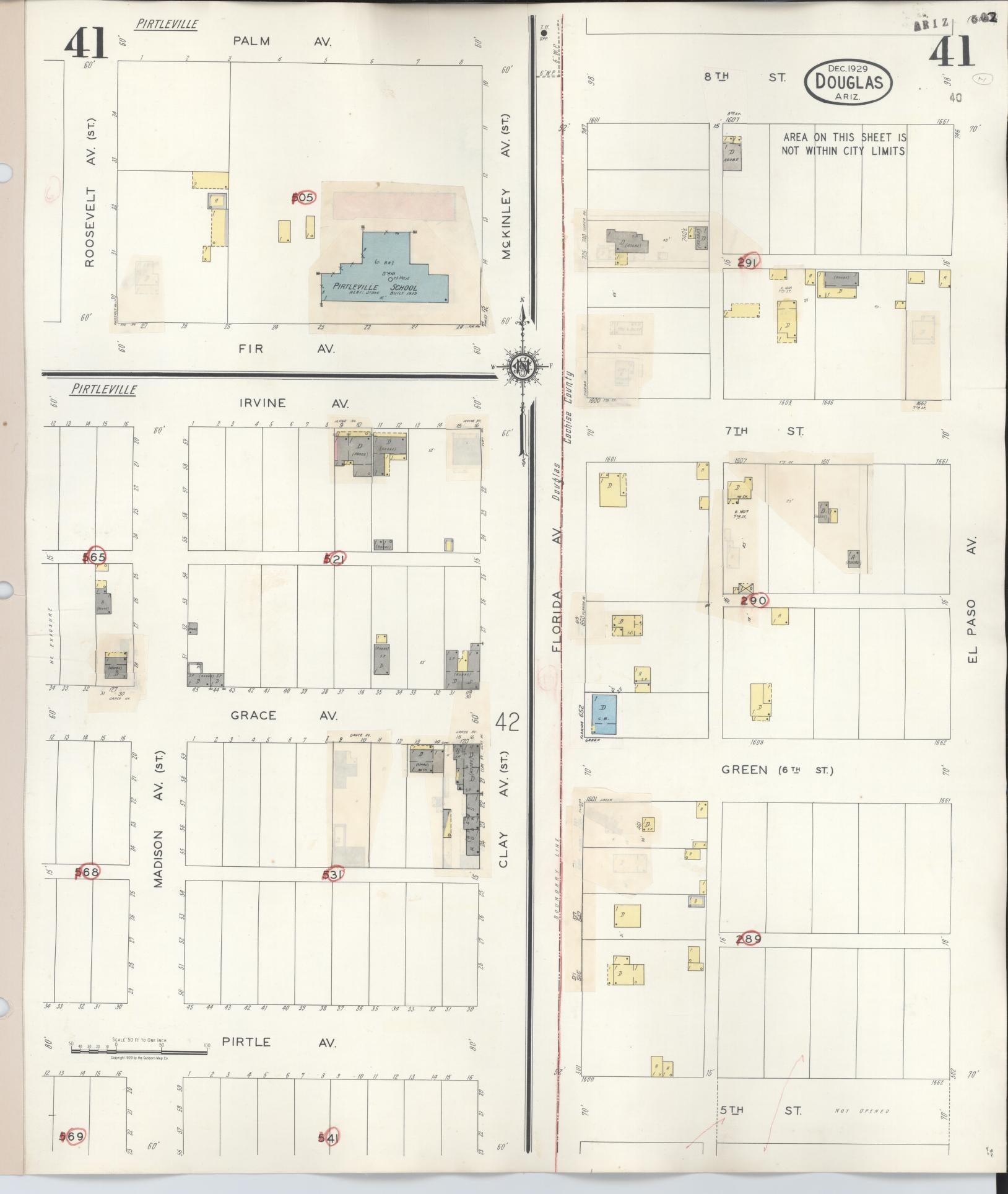 Sanborn Fire Insurance Map from Douglas, Cochise County, Arizona (1947), Sheet #0041 - Complete Map Set gallery image, historic Sanborn map, vintage wall art, Arizona Arizona
