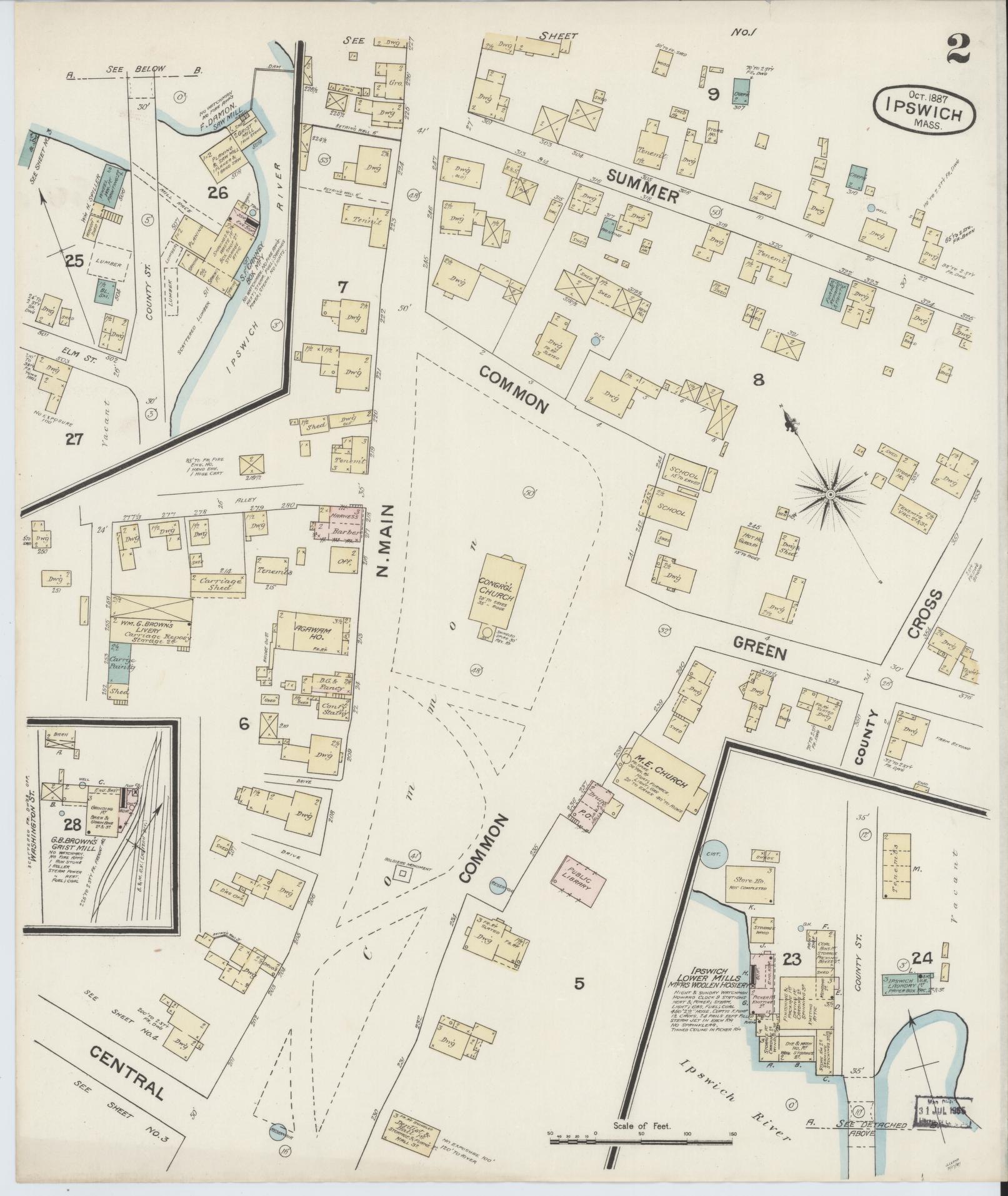 Sanborn Fire Insurance Map from Ipswich, Essex County, Massachusetts (1887), Sheet #0002 - Complete Map Set gallery image, historic Sanborn map, vintage wall art, Massachusetts Massachusetts