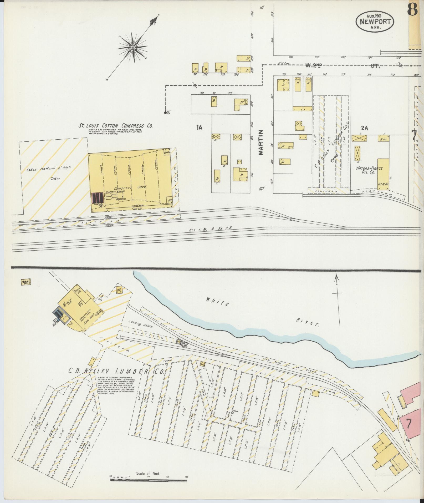 Sanborn Fire Insurance Map from Newport, Jackson County, Arkansas (1901), Sheet #0008 - Complete Map Set gallery image, historic Sanborn map, vintage wall art, Arkansas Arkansas