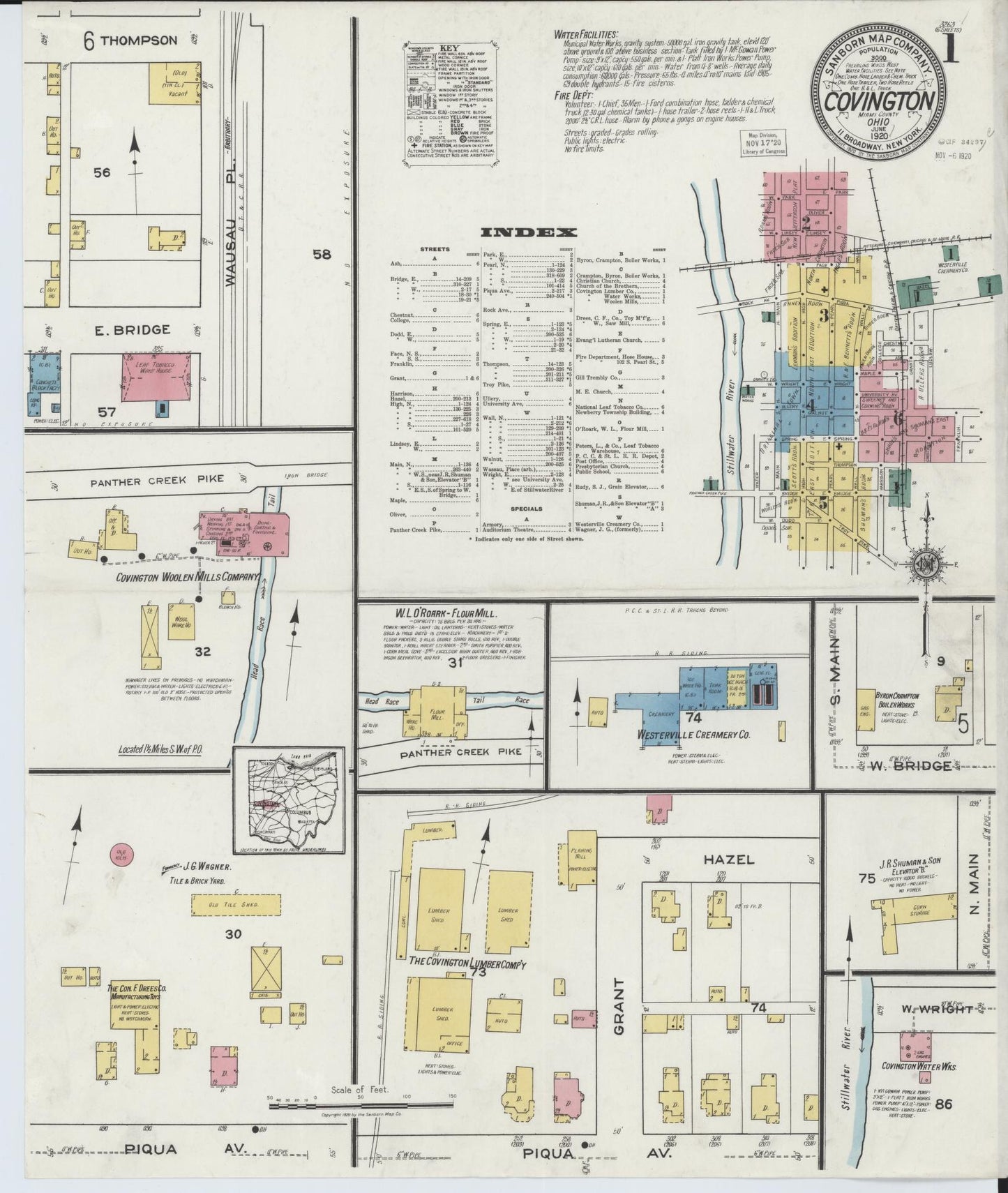 Sanborn Fire Insurance Map from Covington, Miami County, Ohio (1920), Sheet #0001 - Historic Sanborn Fire Insurance Map Print, vintage old map wall art, antique decor, genealogy gift, Ohio Ohio map