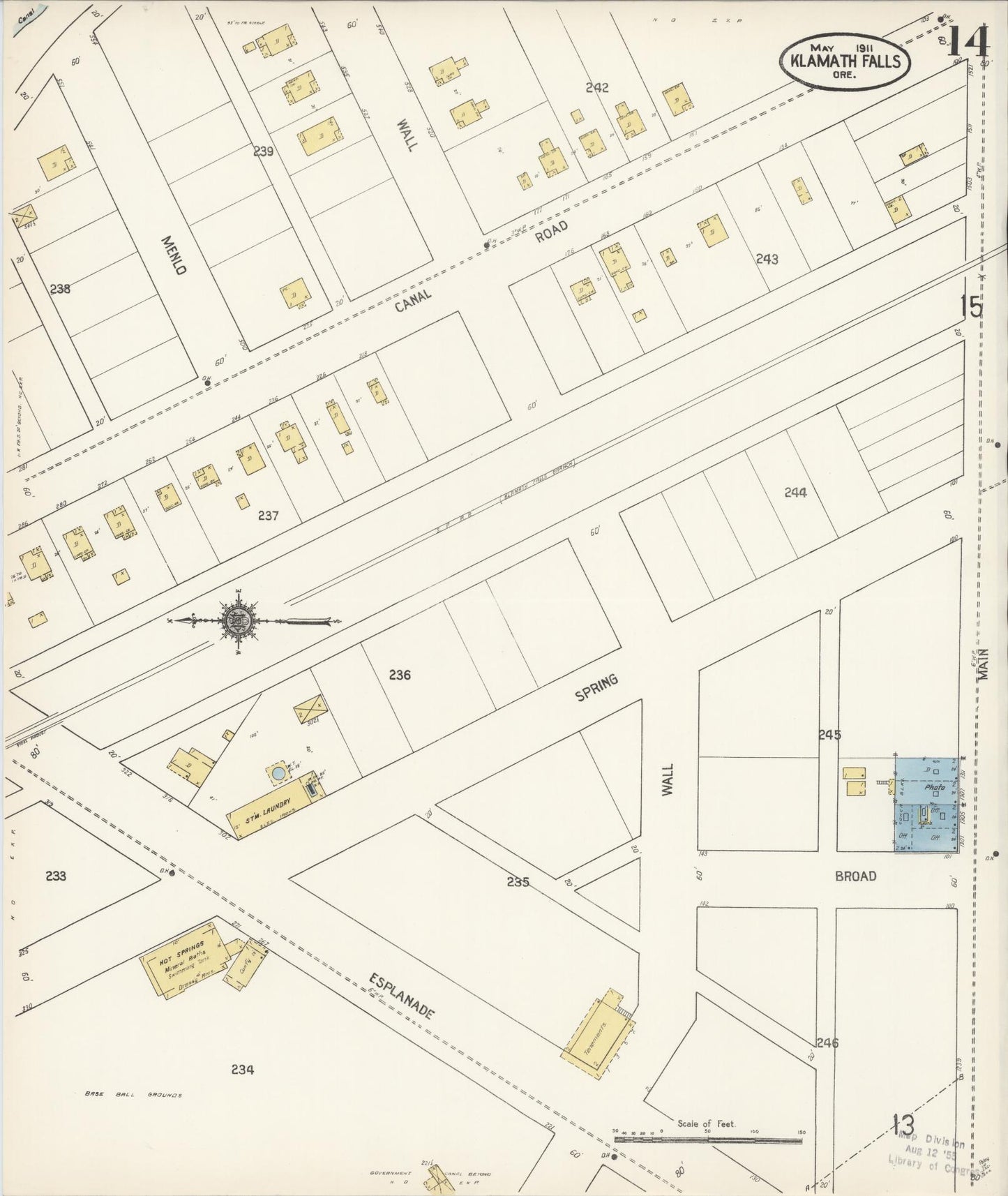 Sanborn Fire Insurance Map from Klamath Falls, Klamath County, Oregon (1911), Sheet #0014 - Complete Map Set gallery image, historic Sanborn map, vintage wall art, Oregon Oregon
