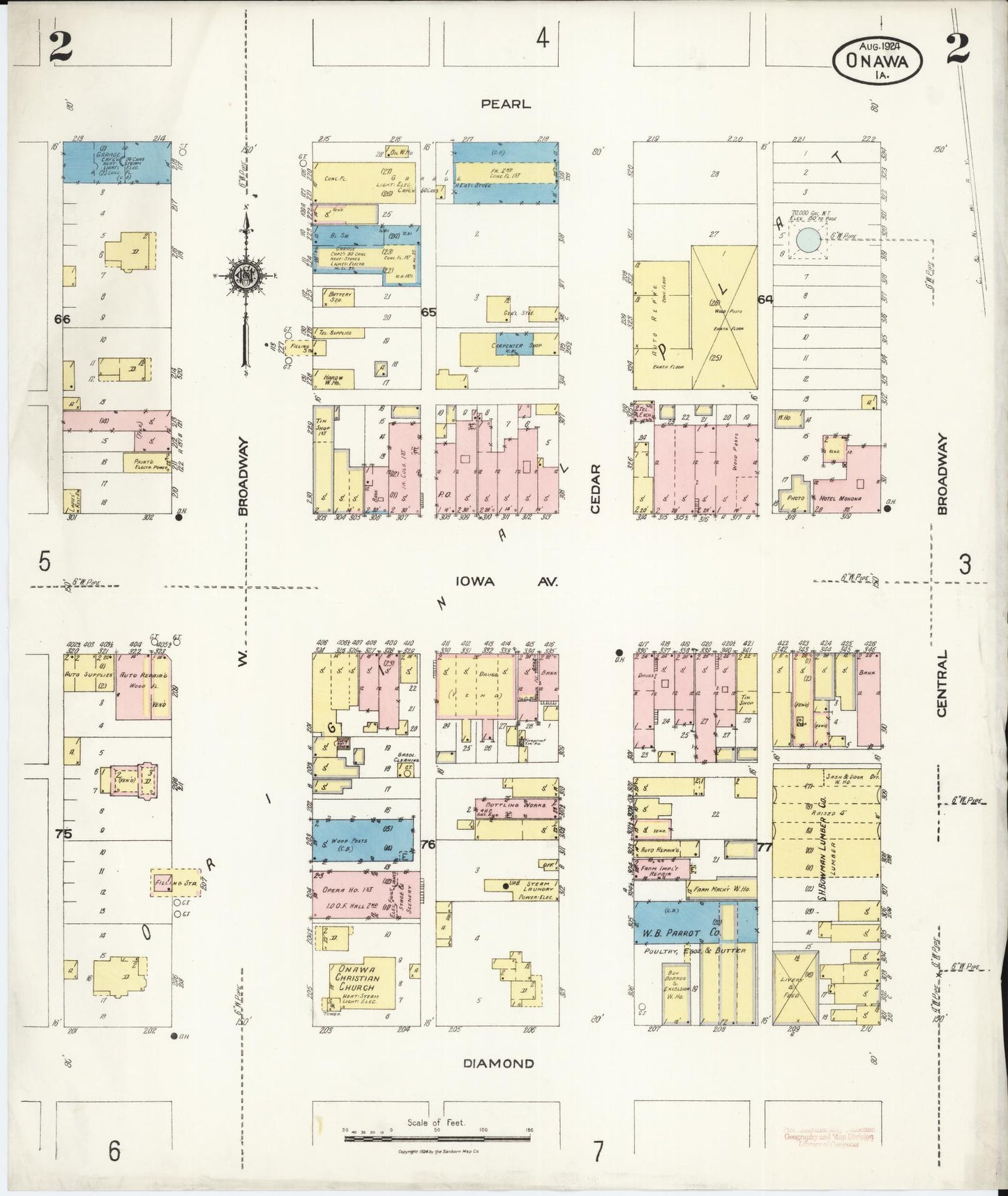 Sanborn Fire Insurance Map from Onawa, Monona County, Iowa (1924), Sheet #0002 - Historic Sanborn Fire Insurance Map Print