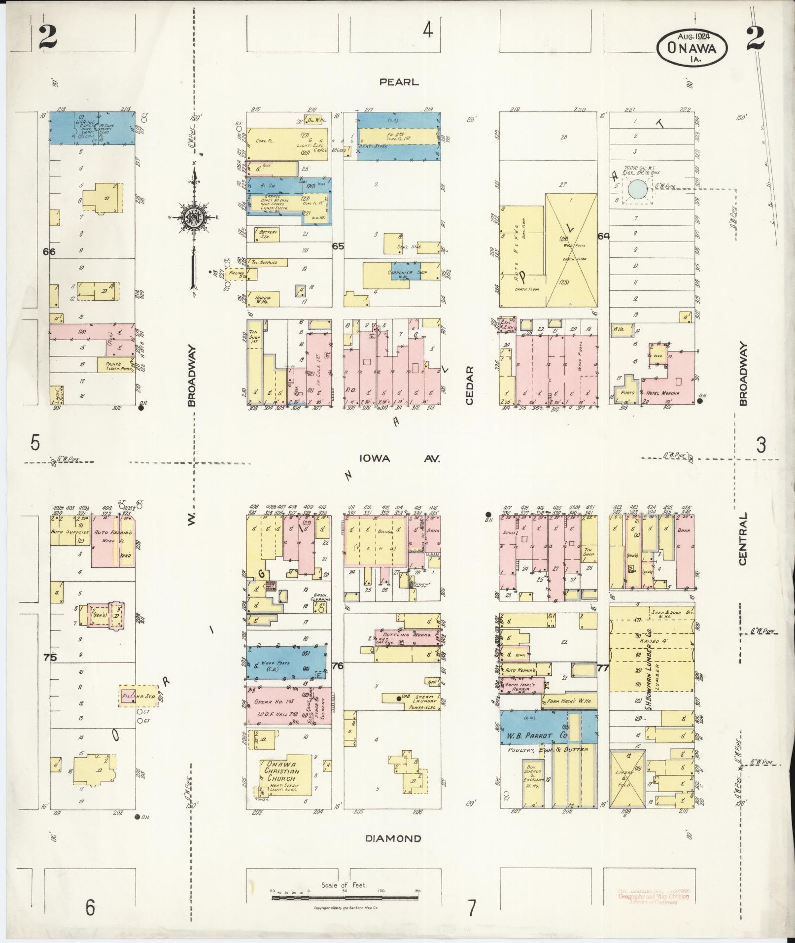 Sanborn Fire Insurance Map from Onawa, Monona County, Iowa (1924), Sheet #0002 - Historic Sanborn Fire Insurance Map Print