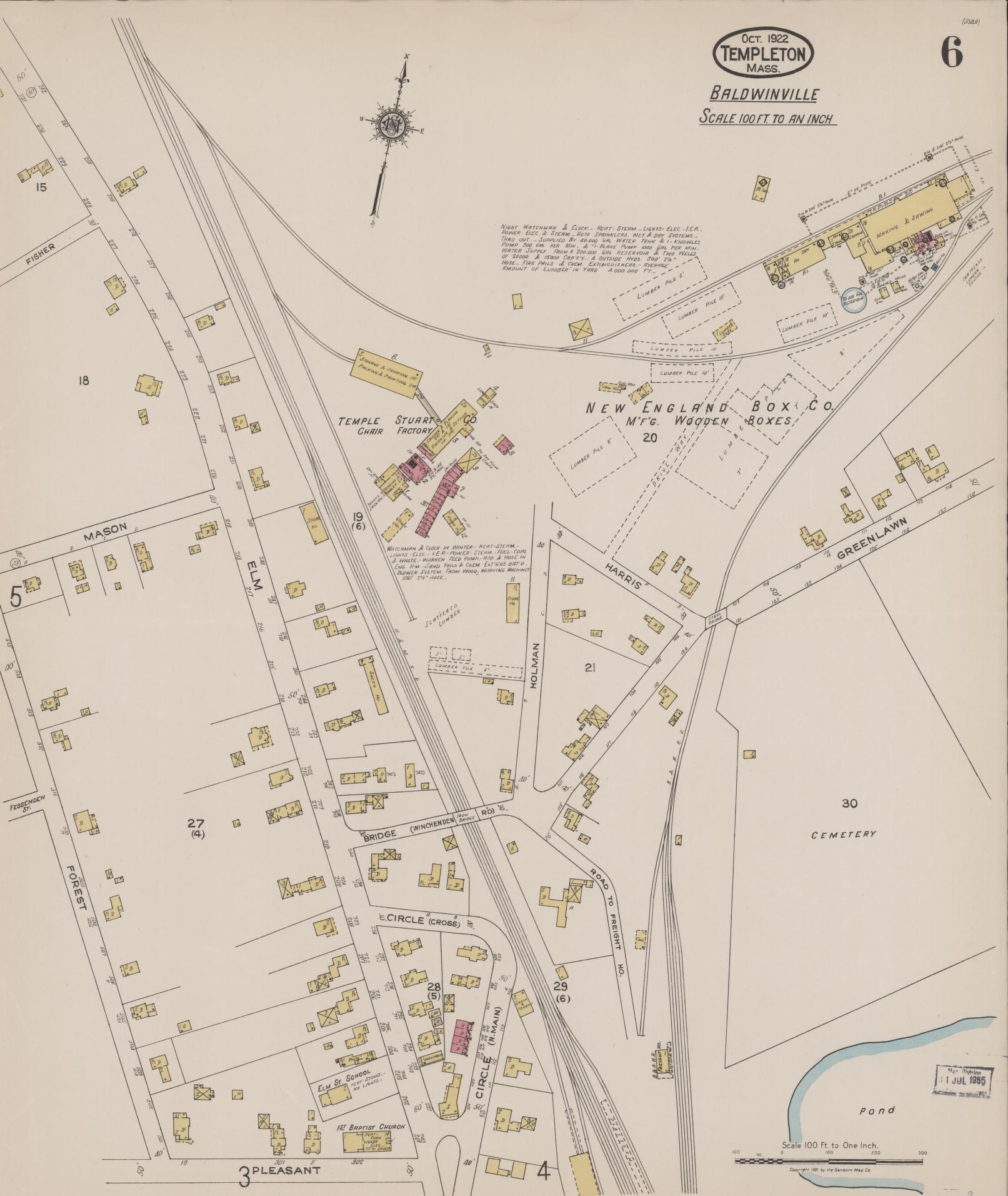 Sanborn Fire Insurance Map from Templeton, Worcester County, Massachusetts (1922), Sheet #0006 - Historic Sanborn Fire Insurance Map Print, vintage old map wall art, antique decor, genealogy gift, Massachusetts Massachusetts map
