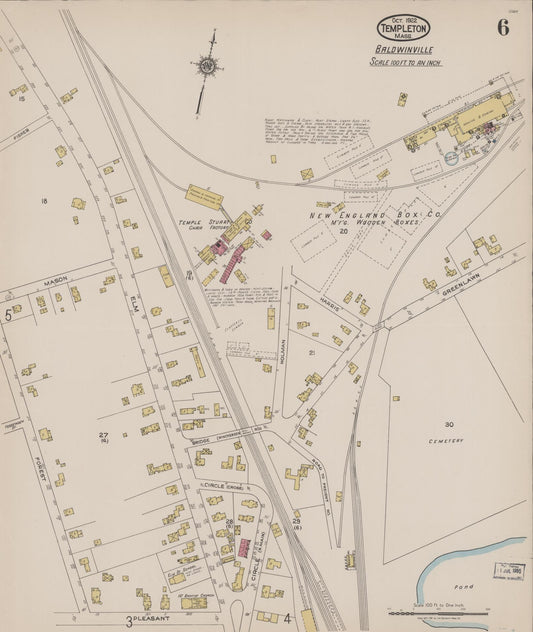 Sanborn Fire Insurance Map from Templeton, Worcester County, Massachusetts (1922), Sheet #0006 - Historic Sanborn Fire Insurance Map Print, vintage old map wall art, antique decor, genealogy gift, Massachusetts Massachusetts map