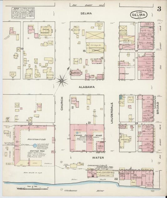 Sanborn Fire Insurance Map from Selma, Dallas County, Alabama (1884), Sheet #0003 - Historic Sanborn Fire Insurance Map Print, vintage old map wall art, antique decor, genealogy gift, Alabama Alabama map