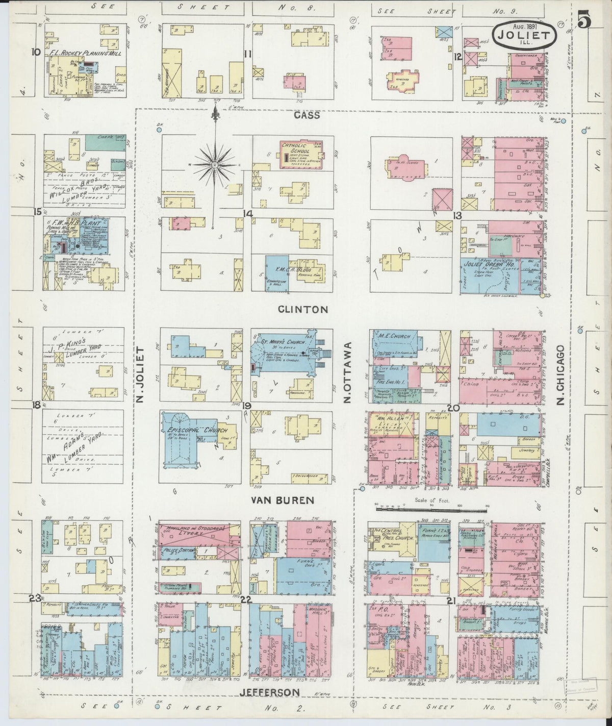 Sanborn Fire Insurance Map from Joliet, Will County, Illinois (1891), Sheet #0005 - Complete Map Set gallery image, historic Sanborn map, vintage wall art, Illinois Illinois