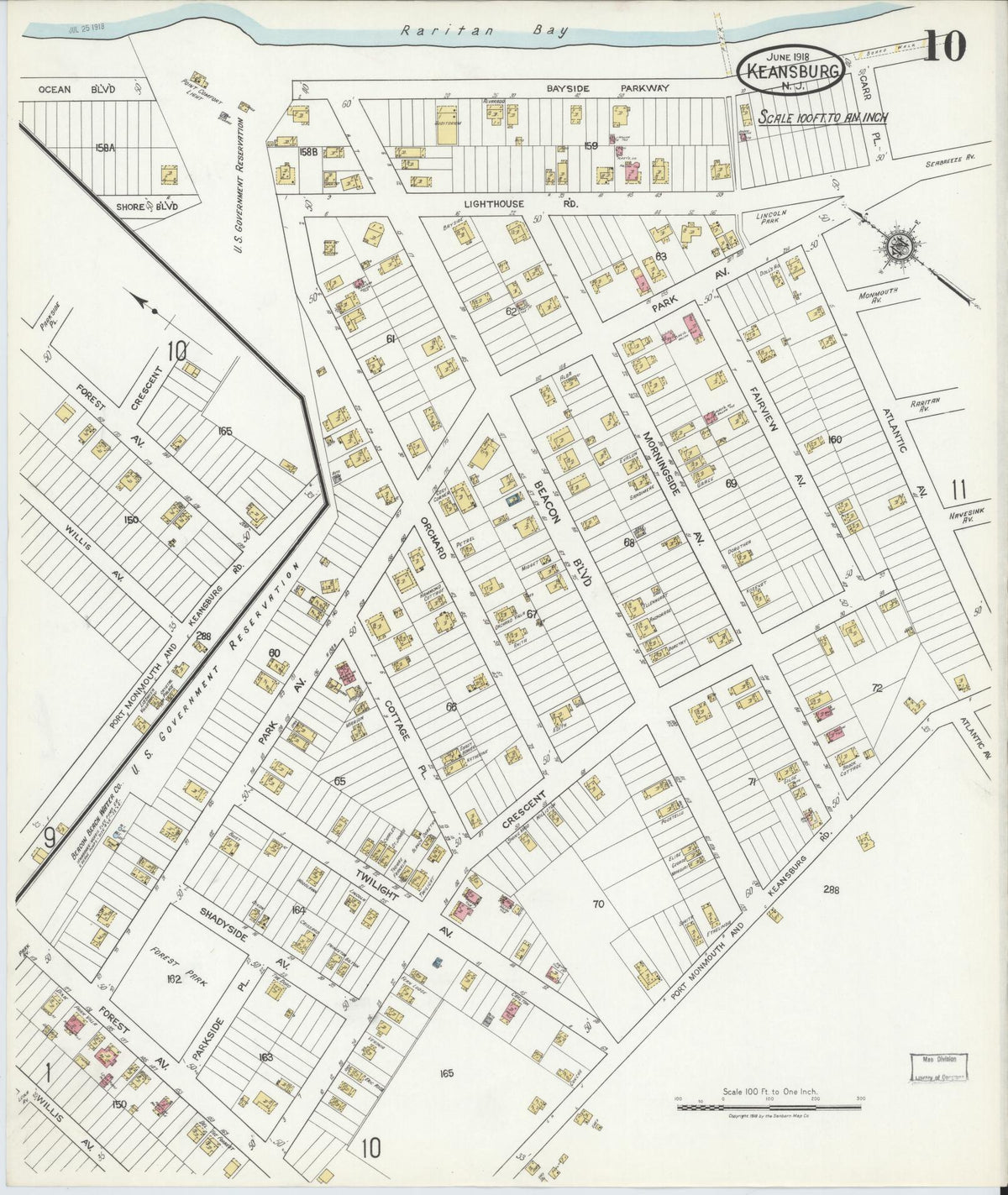 Sanborn Fire Insurance Map from Keansburg, Monmouth County, New Jersey (1918), Sheet #0010 - Historic Sanborn Fire Insurance Map Print, vintage old map wall art, antique decor, genealogy gift, New Jersey New Jersey map