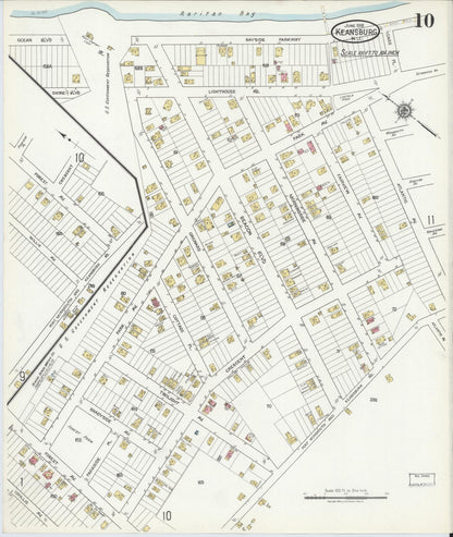 Sanborn Fire Insurance Map from Keansburg, Monmouth County, New Jersey (1918), Sheet #0010 - Historic Sanborn Fire Insurance Map Print, vintage old map wall art, antique decor, genealogy gift, New Jersey New Jersey map