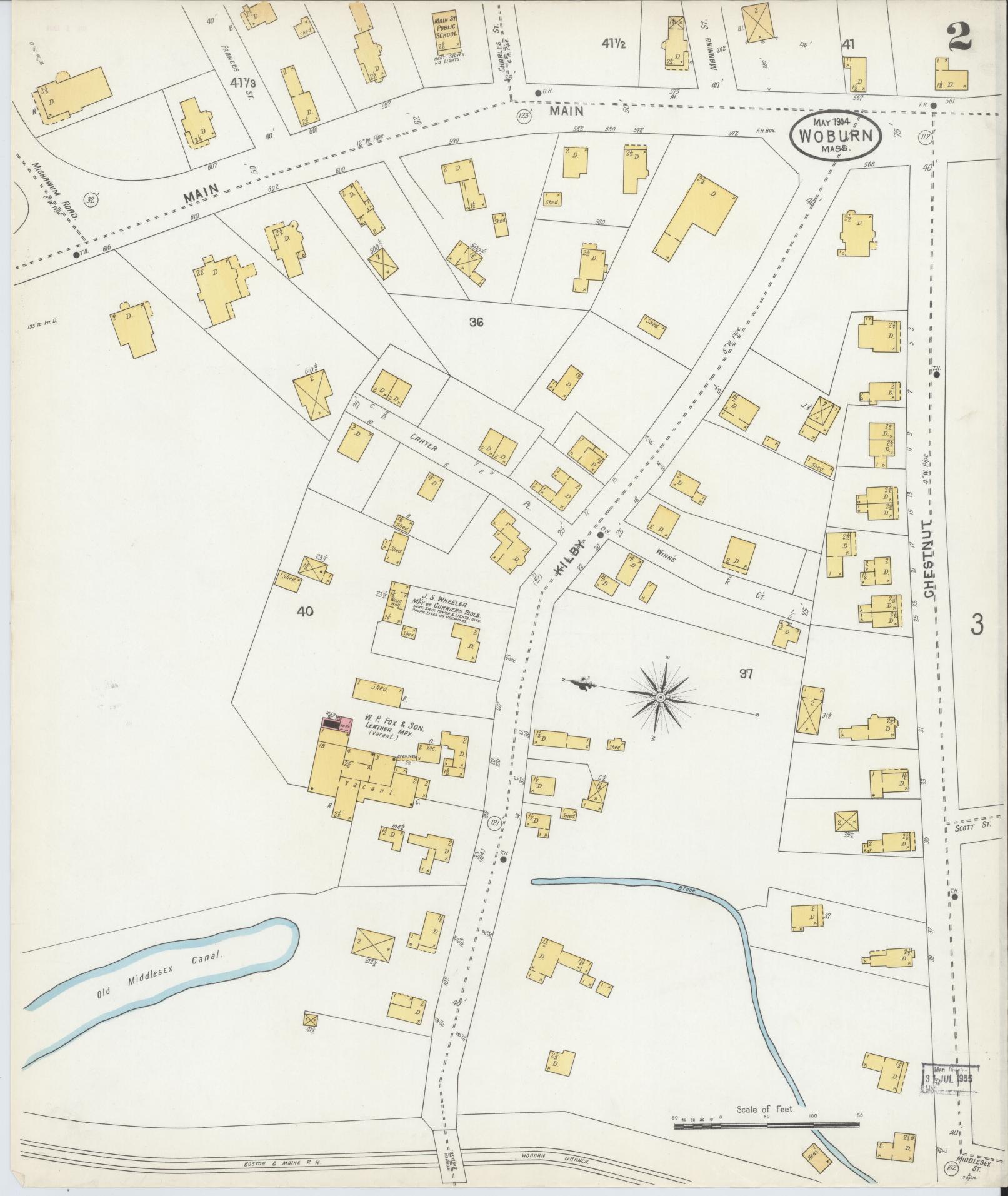 Sanborn Fire Insurance Map from Woburn, Middlesex County, Massachusetts (1904), Sheet #0002 - Historic Sanborn Fire Insurance Map Print, vintage old map wall art, antique decor, genealogy gift, Massachusetts Massachusetts map