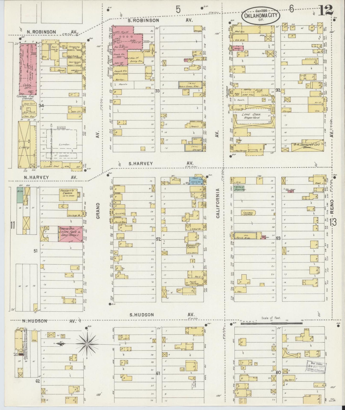 Sanborn Fire Insurance Map from Oklahoma City, Oklahoma County, Oklahoma (1898), Sheet #0012 - Complete Map Set gallery image, historic Sanborn map, vintage wall art, Oklahoma City Oklahoma