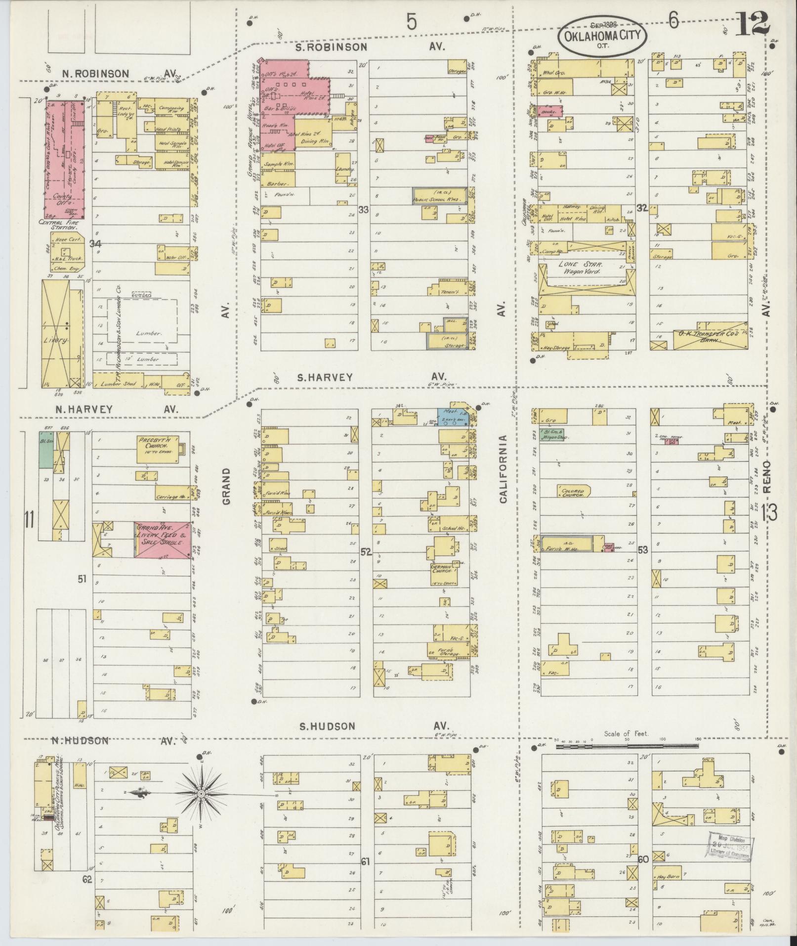 Sanborn Fire Insurance Map from Oklahoma City, Oklahoma County, Oklahoma (1898), Sheet #0012 - Complete Map Set gallery image, historic Sanborn map, vintage wall art, Oklahoma City Oklahoma