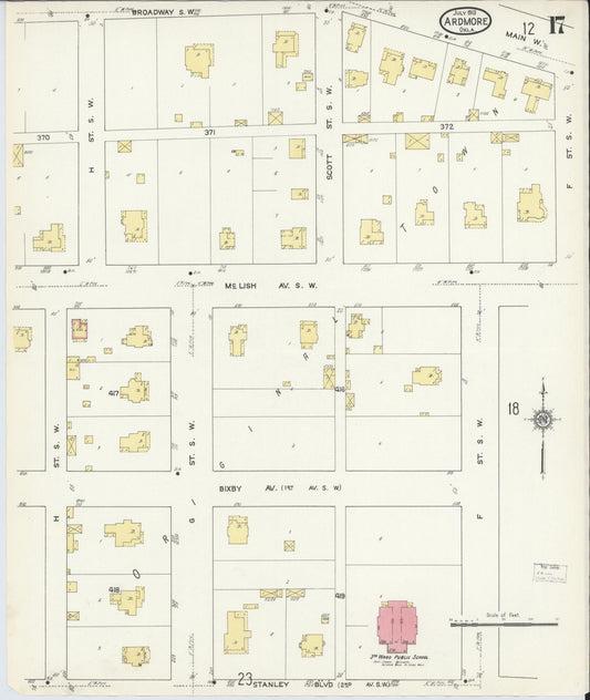 Sanborn Fire Insurance Map from Ardmore, Carter County, Oklahoma (1913), Sheet #0017 - Historic Sanborn Fire Insurance Map Print, vintage old map wall art, antique decor, genealogy gift, Oklahoma Oklahoma map