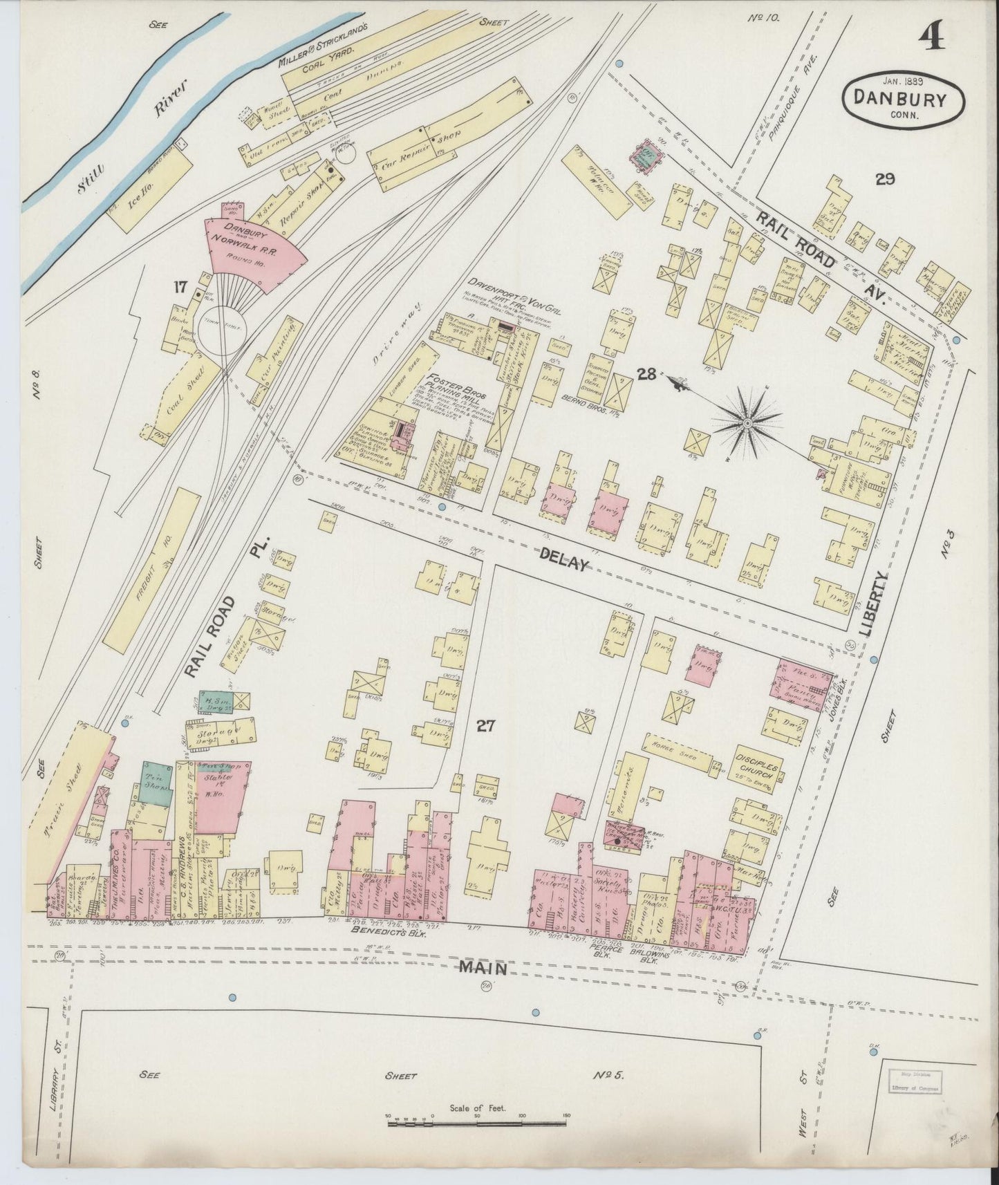 Sanborn Fire Insurance Map from Danbury, Fairfield County, Connecticut (1889), Sheet #0004 - Complete Map Set gallery image, historic Sanborn map, vintage wall art, Connecticut Connecticut
